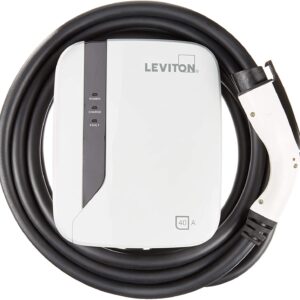 Leviton EVR40-B25 Evr-Green E40 Charging Station, 40A, 208-240Vac, 9.6Kw Output, 25’ Charging Cable, Hardwired